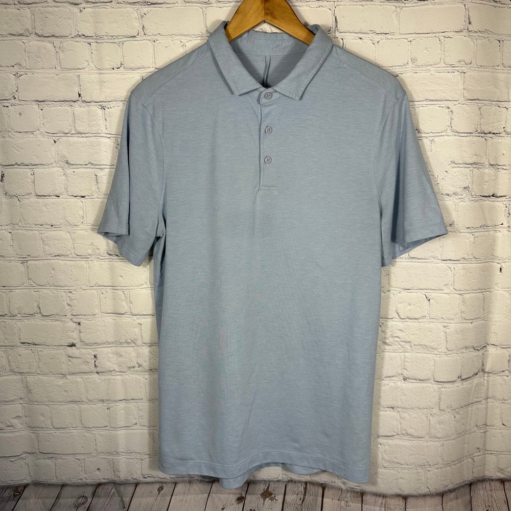 Lululemon Mens Evolution Polo Shirt Light Blue Heathered Short Sleeve Small